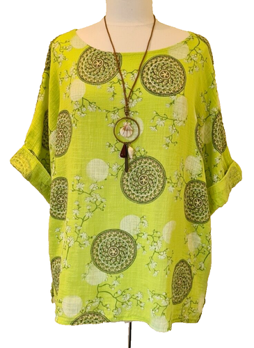 Made In Italy green lightweight floral Tunic necklace Top One Size UK 12-18 - Picture 1 of 13