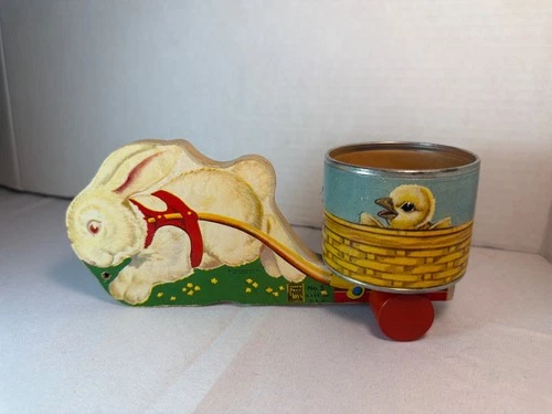 FISHER PRICE VINTAGE EASTER BUNNY PULL TOY 1940s  CUTE !!