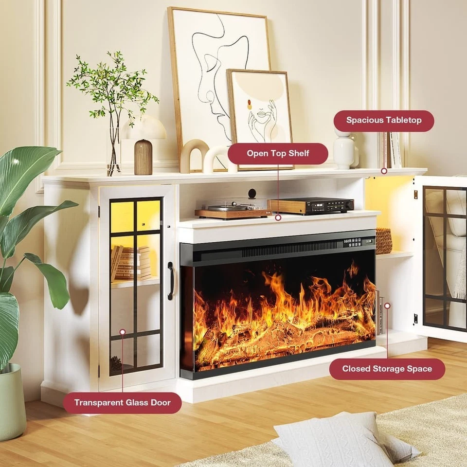 Uimoso 36-Inch Electric Fireplace 70" TV Stand for TVs up to 80 Inches White - Image 4 of 4