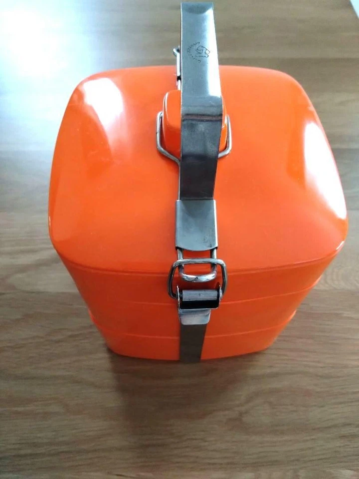 Orange Stackable Bento Box with Metal Handle Three-Tier Picnic Container - Image 2 of 4