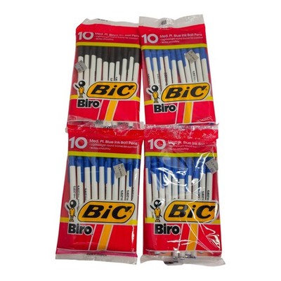 BIC Biro Medium Point Ballpoint Pens Lot 4 Packs 10Ct 3 Blue 1 Black