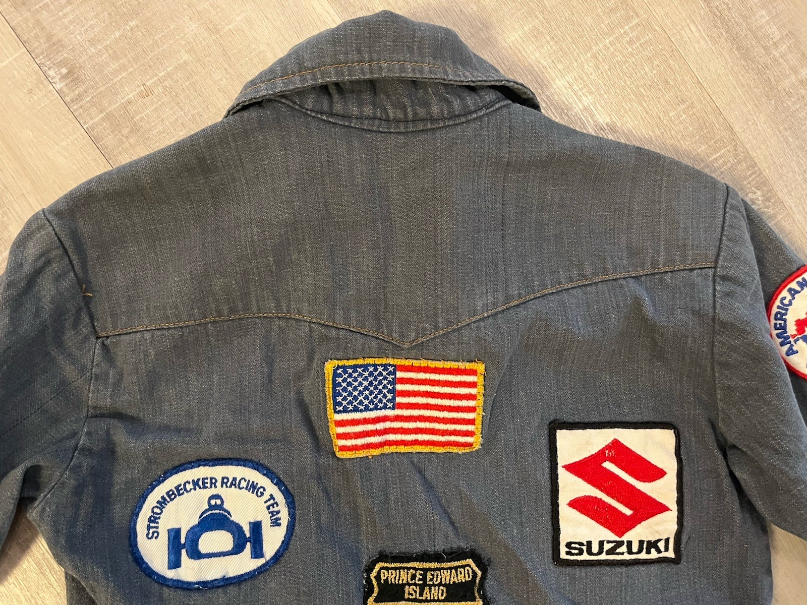 VTG 70s Levis Denim Shirt Orange Tab Jean Western Snaps Dagger Patches Rare S image 7