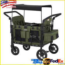 Foldable 4 Seater Wagon Stroller 4 Kids Push Pull Stroller Convertible w/Canopy