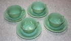 8 Pcs Vintage Glass Fire king Jadeite Green Alice Pattern Teacups & Saucers Sets