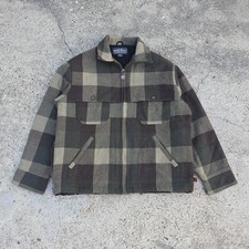 Woolrich Wool Blend Jacket Coat 16613 Olive Buffalo Plaid Lined Size Large