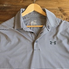 Under Armour Men's Cooling Polo Shirt Sz XL Striped Golf HeatGear Wicking