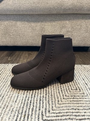 Eileen Fisher Brown Stretch Knit Square Toe Honey Ankle Bootie Boots 8 Mocha
