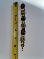 Victorian Revival Amber Pearl Bookchain Bracelet Gold Tone Vintage 6”