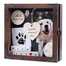 8.6'' Pet Memorial Shadow Box Customizable Display Case for Dog Cat, Paw Print