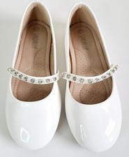 Girls White Patent Leather Ballet Flats Sandalup With Rhinestone Strap Size 1
