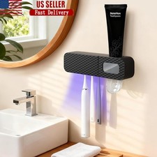 Wall Mounted Toothbrush Holder W/ Smart Dispenser  Easy Installation Family Use