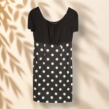 Alyx Dress Women S Small Black Polka Dot Shift Midi Zipper Short Sleeve Lined