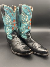 1950&rsquo;s Acme cowboy boots size 8.5 D. Shorty black & turquoise eagle Inlay Rare!