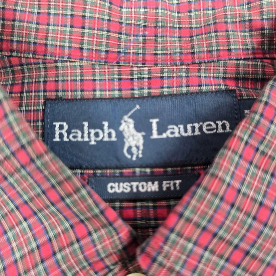 Camisa Ralph Lauren Para Hombres 17 32/33 Roja Verde A Cuadros Botones Ajuste Personalizado Poni Foto 4 de 4