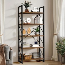 Rustic Wood Bookcase Bookshelf 5 Tier Industrial Storage Display Shelving Unit