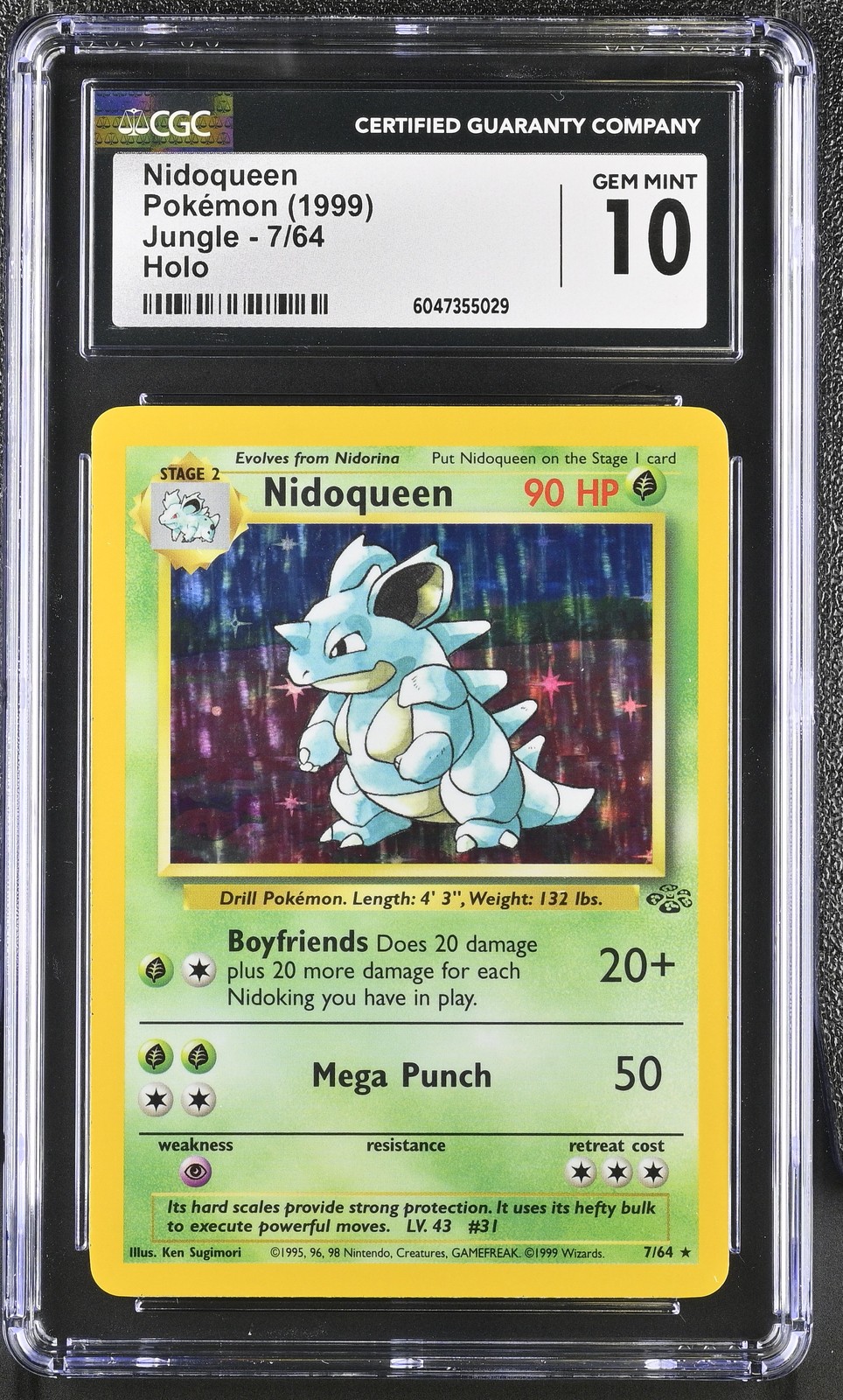 CGC 10 GEM MINT Nidoqueen 1999 Jungle 7/64 Holo Pokemon Card psa