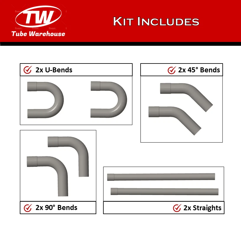 8Pcs 2.5"OD DIY Custom Exhaust Tubing Mandrel Bend Pipe Mild Steel Universal Kit - Image 3 of 4