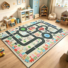 Kids Play Rug 4'X6' Non Slip Washable Road Car Track Playmat for Toddlers 