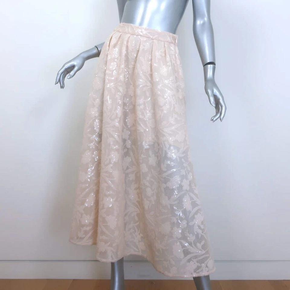 Falda Midi Maje Jupon Floral-Lentejuelas Malla Beige Talla 34 Foto 2 de 4