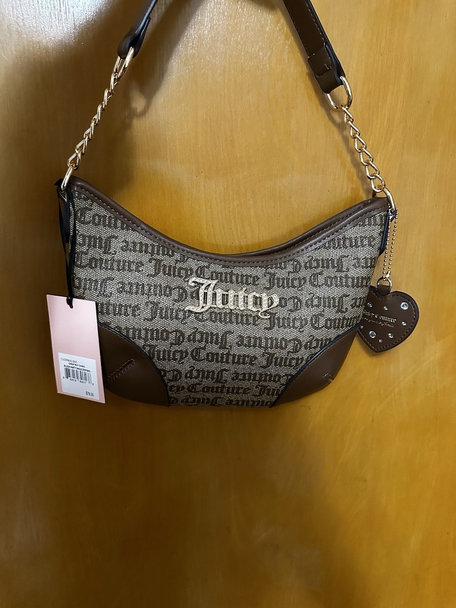 Juicy Couture Brown Logo Shoulder Bag with Heart Charm and Gold