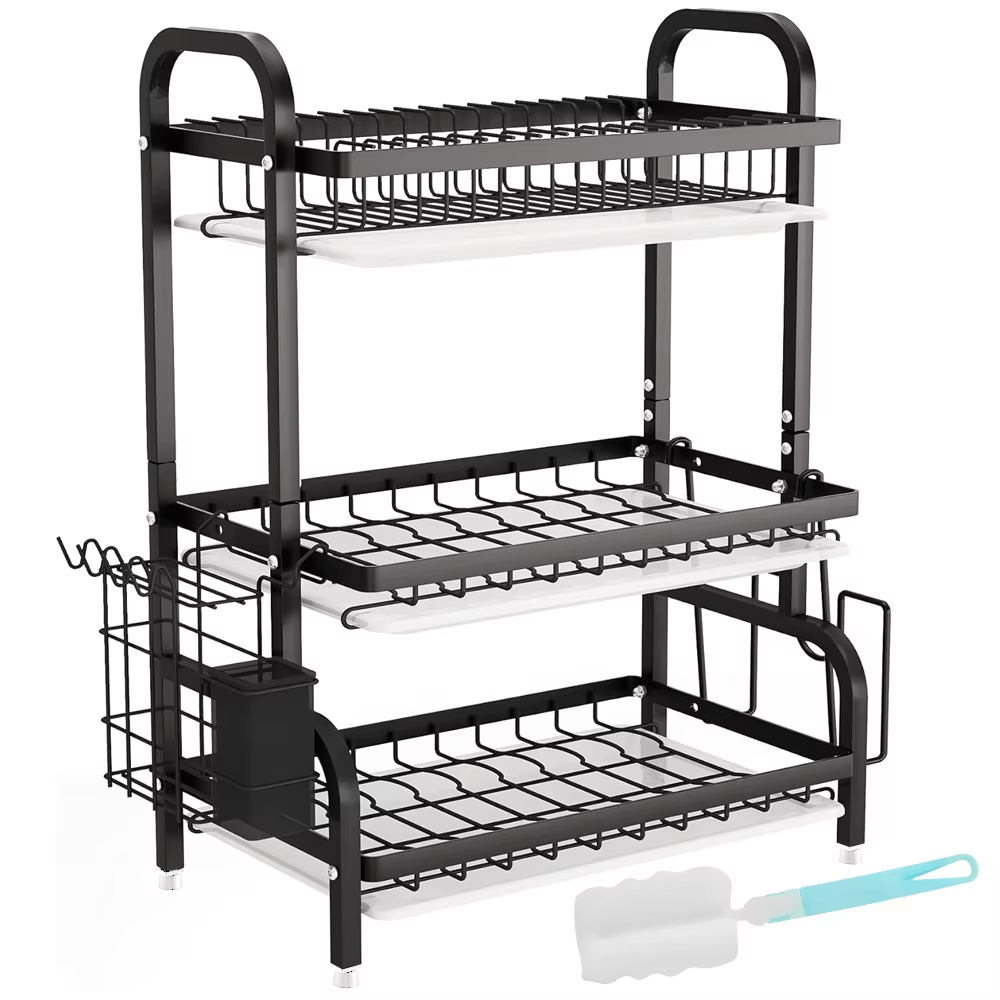 Space Saving Over The Sink Dish Drying Rack 3 Tier Adjustable Dish Drainer Large