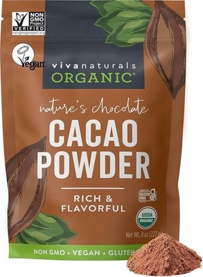Organic Unsweetened Cacao Powder with Rich Dark Chocolate Flavor
