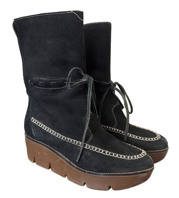 Vintage Y2K KORS Made Italy Black Suede Platform Boots Womens 8