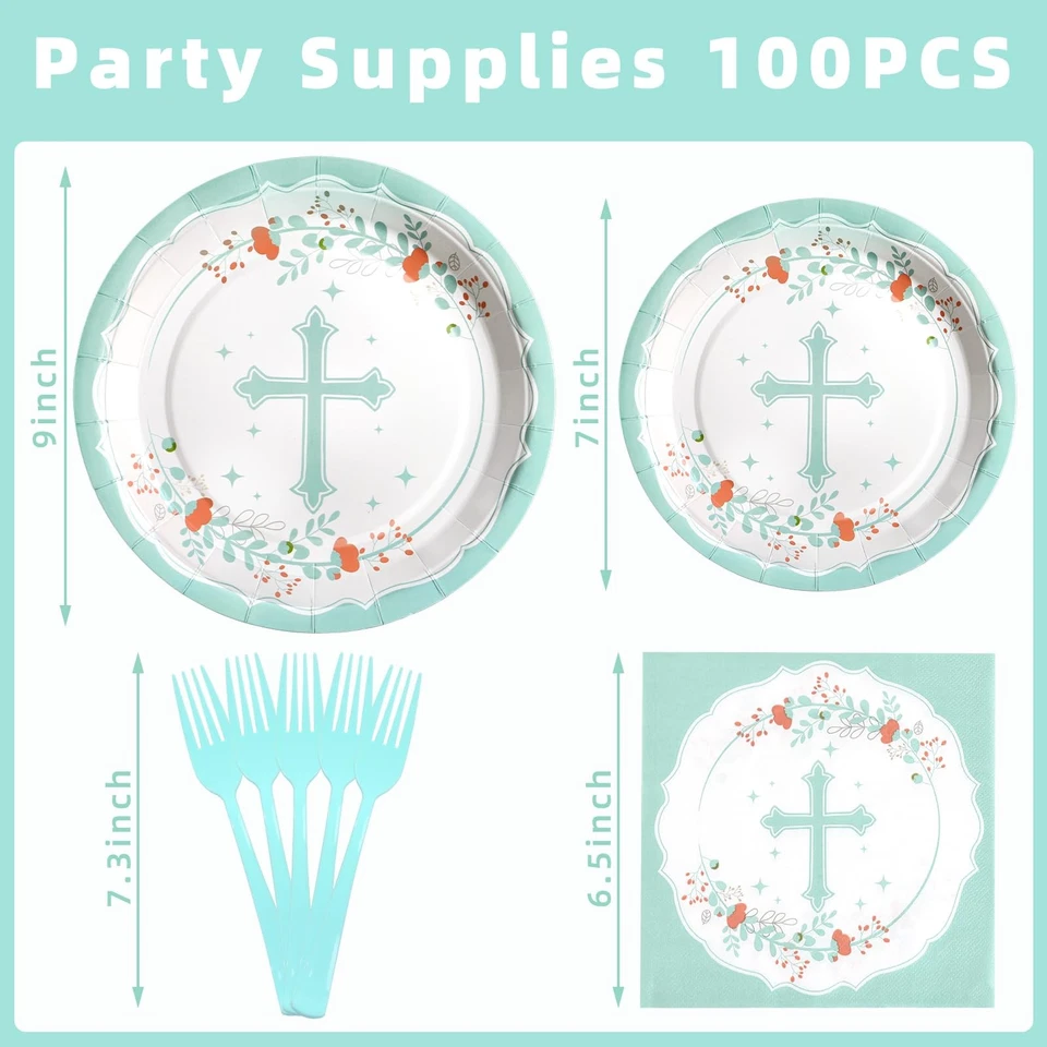 Набор тарелок и салфеток для крещения 25 гостей украшения для мальчиков - Изображение 2 из 4