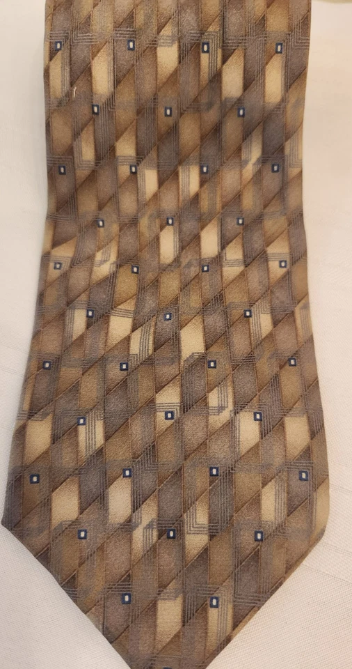 Gravata masculina extra longa 100% seda Bill Bass etiqueta preta com marrom/bege/cinza - Imagem 3 de 4