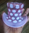 Fenton Dot Optic / Coin Dot Cranberry Glass Top Hat Vase