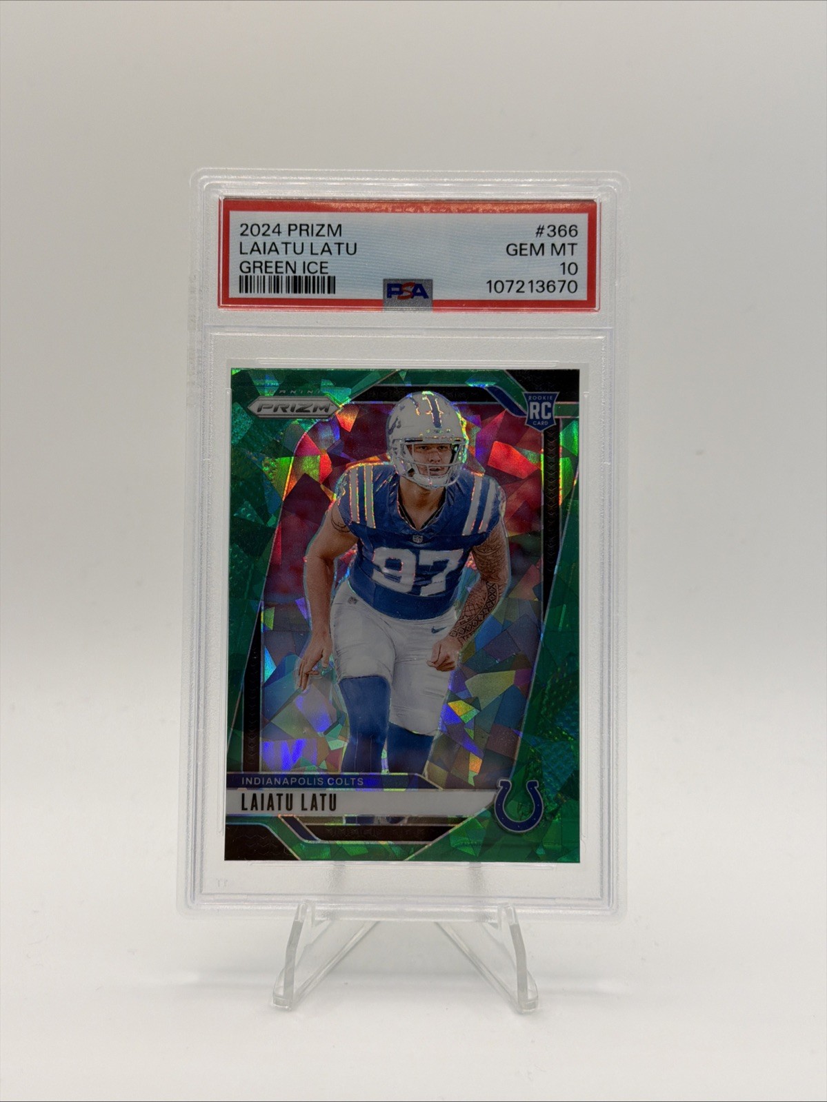 LAIATU LATU 2024 Panini Prizm Green Ice RC #366 PSA 10 Colts Gem Mint