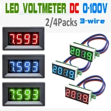 2/4*Digital 4-Digit Voltmeter LED 0-100V Voltage Tester Panel Meter 3-Wire 0.36'