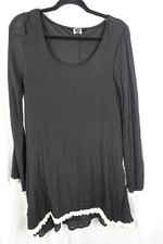 J&M Clothing Womens Black Tiered  Midi Little Black Dress White Trim Size Large