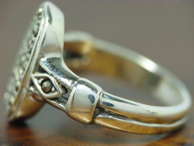 925 Argento Sterling Anello Con Marcasite Ricoperto / Vero / Rg 47,5/3,8g - Immagine 2 di 3
