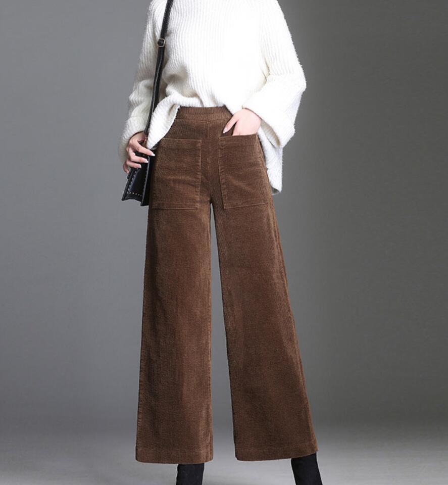 Retro Womens Wide Leg Corduroy Pants Loose High Waist Straight