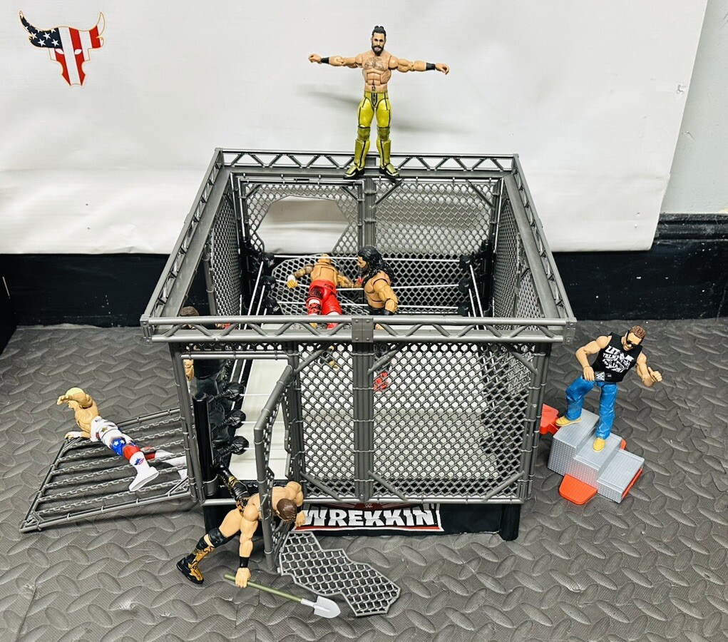 Mattel WWE Wrekkin' Collision Cage Wrestling Ring Play-set Hell In a Cell 6” WWF