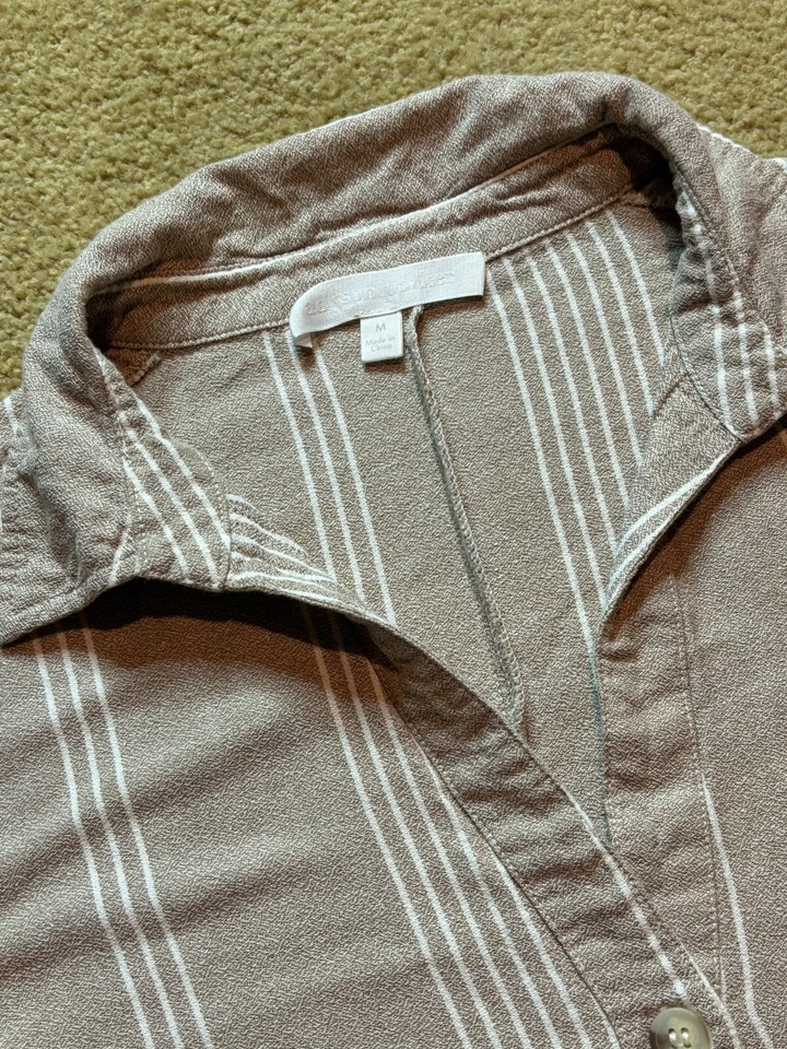 Adyson Parker полоски галстук спереди кнопка вверх укороченный верхний льняной большого размера кимоно рукав M - Изображение 4 из 4