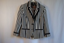 Navy Blue and White Stripped Womens Blazer Jacket 3/4 Sleeve - H M - Size 12 