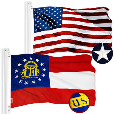 NEW G128 Georgia State Flag and American Flag Set 4x6 FT Embroidered Polyester