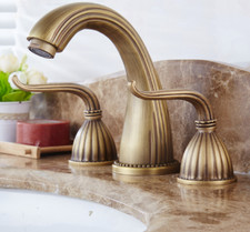 Retro 2Handles Antique Brass 3PCS Bathtub Mixer Faucet Deck Mounted Bathroom Tap