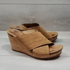Sofft Womens Leather Wood Wedge Sandals shoes sz 9.5M