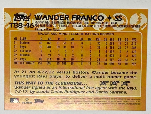 Wander Franco 1988 Insert BLUE Parallel 2023 Topps #T88-46 35th Anniversary - Picture 2 of 10