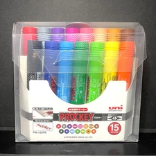 UNI MITSUBISHI PENCIL DUAL TIPPED PROCKEY WATER-BASED MARKER PENS 15 COLOR SET