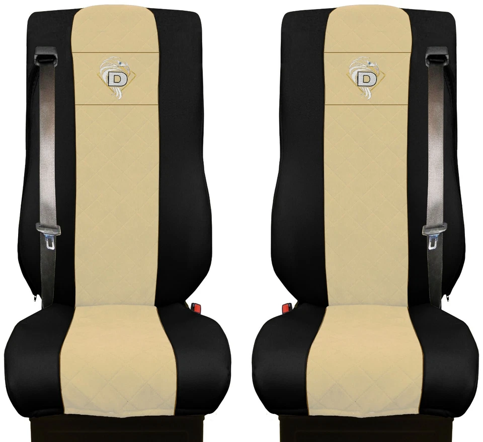 DAF XF 105 106 Passform LKW Bezüge Sitzbezüge Kunstleder Stoff Schwarz Beige  - Bild 4 von 4