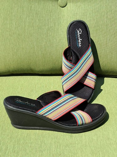Sketchers Multicolor Sandals Slides Womens Size 10 Wedge Heel - Picture 2 of 8