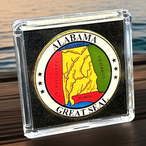 Gran moneda de desafío coleccionable coloreada sello de estado de ALABAMA ¡con estuche! - Imagen 2 de 15
