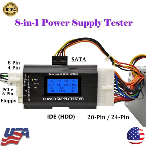 Digital Power Supply Tester PC Computer LCD 20/24 Pin 4 PSU ATX BTX ITX SATA HDD