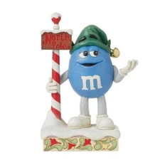 Jim Shore M&M'S Christmas Blue M&M With North Pole Sign Figurine 6015681
