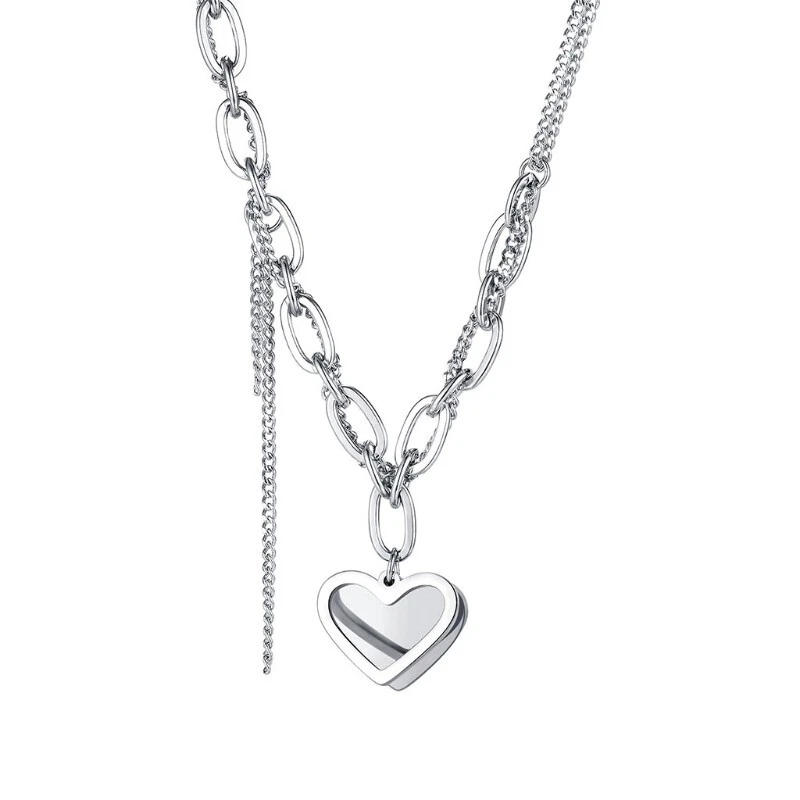 Unique Double Heart Necklace Stainless Steel Pendants Necklaces