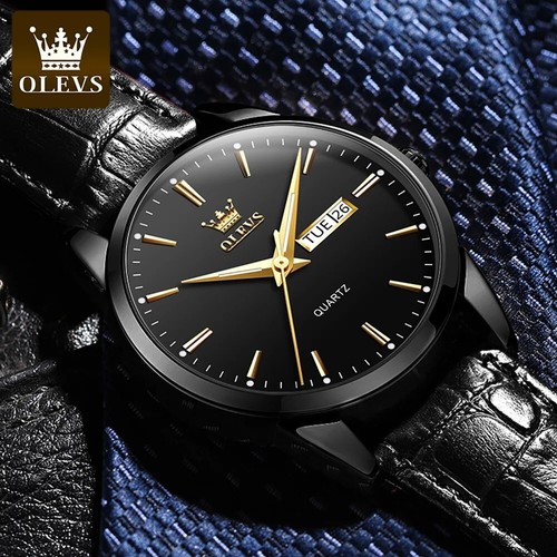 OLEVS Men's Quartz Watch Waterproof Leather Strap Calendar Business Sports - Picture 4 of 11
